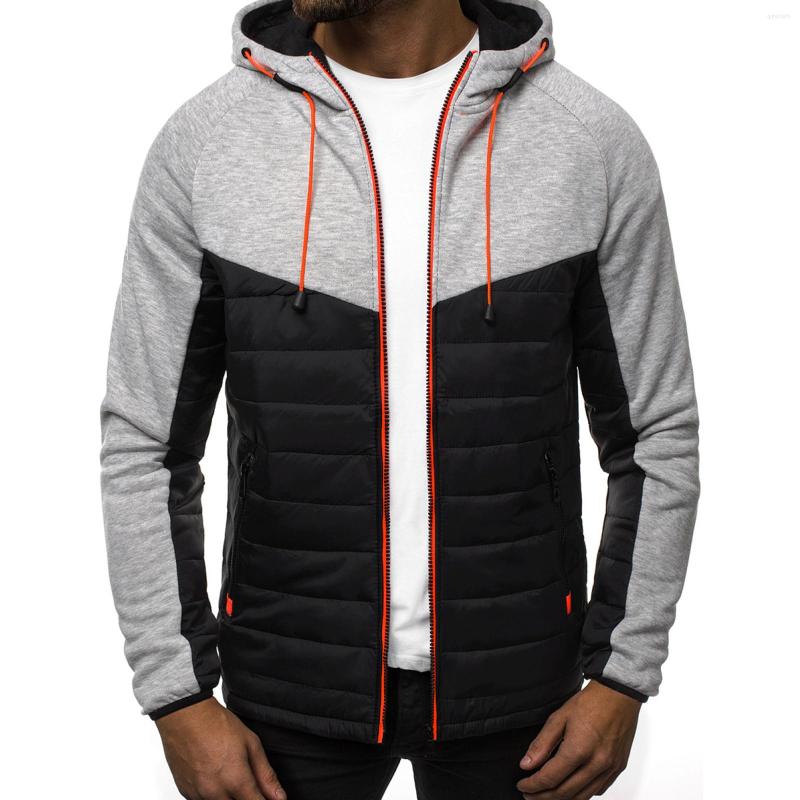 

Men's Hoodies Hooded Jackets Autumn Winter Jacket Men Color Block Zipper Male Coat Casual Warm Mens Veste Homme, Dark gray
