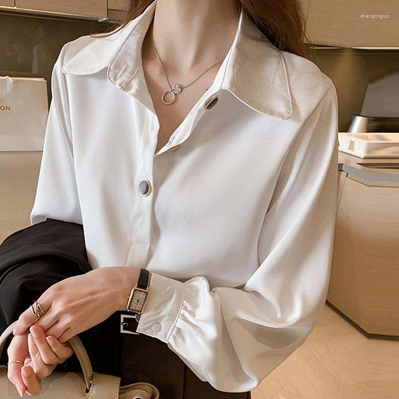 

Women's Blouses Elegant Fashion Women Chiffon Blouse 2022 Summer Autumn Red Top Big Size T-Shirt For Textured Female Clothing, White