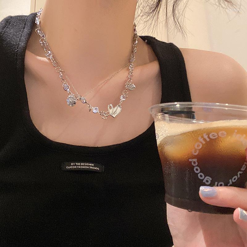 

Choker Fold Wear Love Necklace Female Senior Design Sense Niche Cold Wind Sweet Cool Fringed Zircon Clavicle Chain