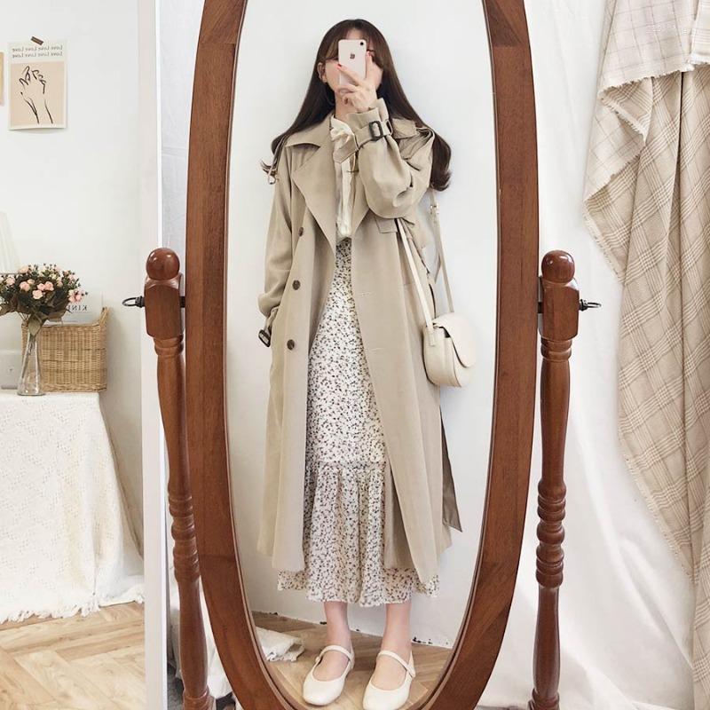 

Women's Trench Coats X-Long Outerwear Maxi Robe Long Sleeve Cute Casual Japan Korea Women Double Breasted Windbreaker Female Cardigan, Black