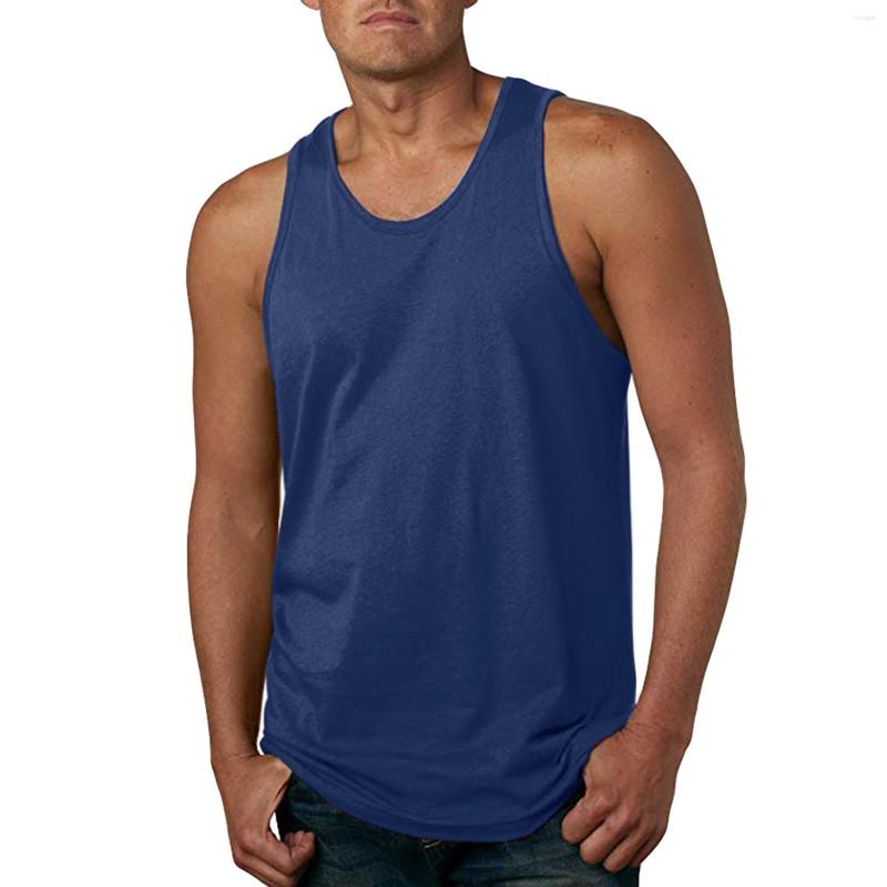 

Men's T Shirts Men Spring Summer T-shirt Fashion Casual Slim Solid Color Sleeveless Vest Tank Tops Simple Outdoor Running Sportwear Blouse, Navy