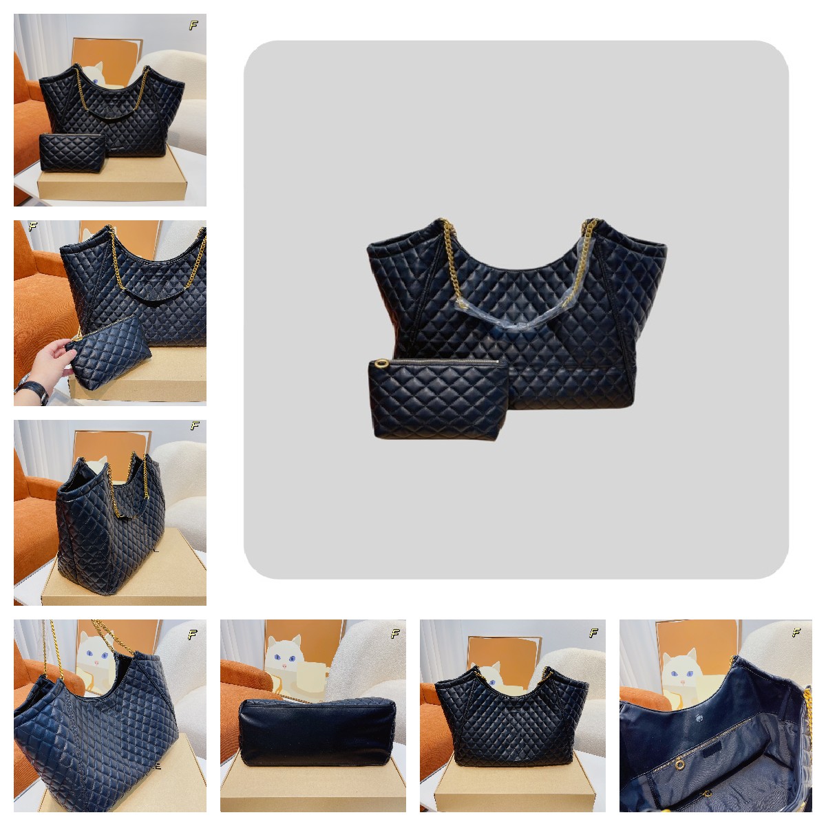 

HH Original Women Gaby Shoulder Bags quilted Tote Fashion Designer Luxury Handbags Purses LOULOU PUFFER CHAIN Bag Brand Classic Leather Crossbody Bag 43cm, Add additional shipping fee