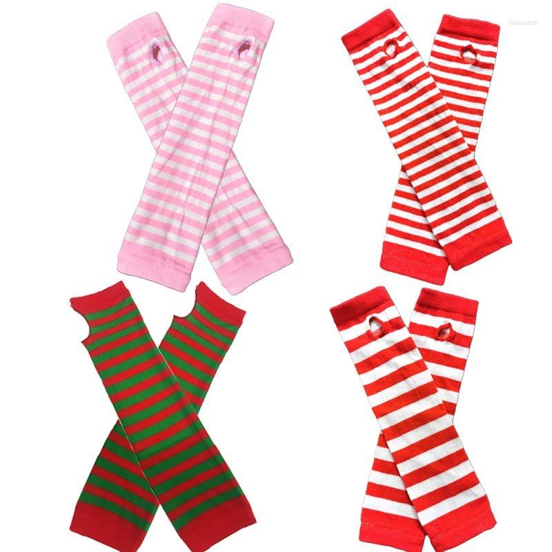 

Knee Pads Fashion Women Lady Striped Elbow Gloves Warmer Knitted Long Fingerless Mittens Christmas Accessories Gift