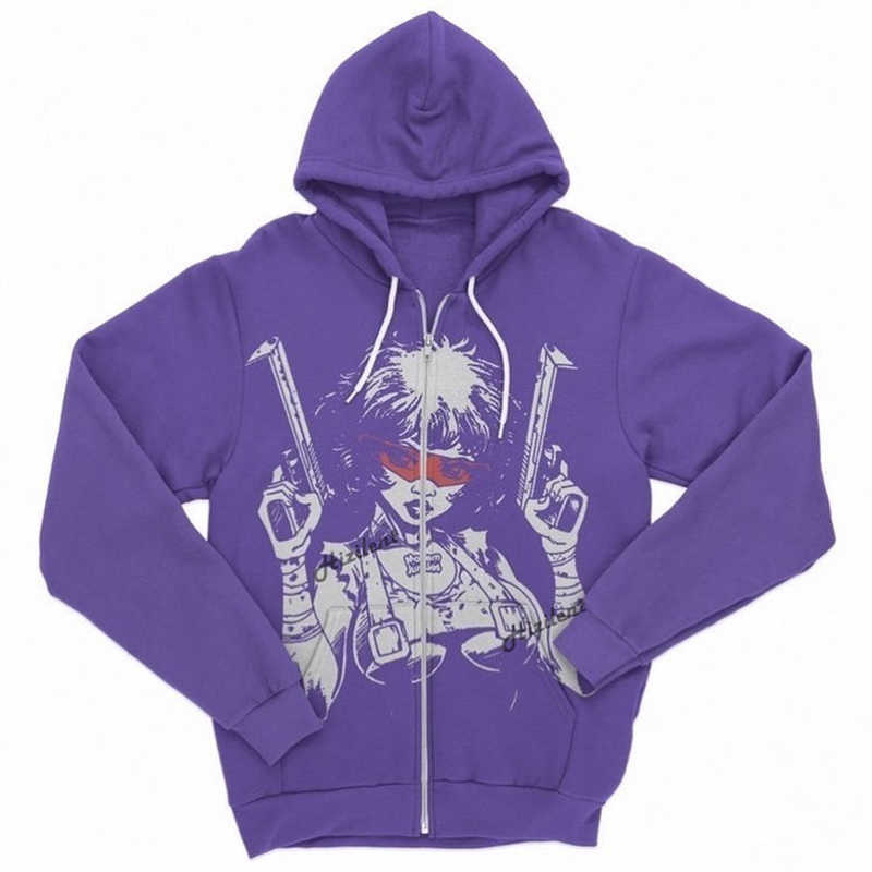 

Y2K anime Long Sleeve Black Hip Hop Oversized Hoodies Women Zip Hoodie Grunge goth Punk Autumn Winter Streetwear Top Sport Coat, Auburn