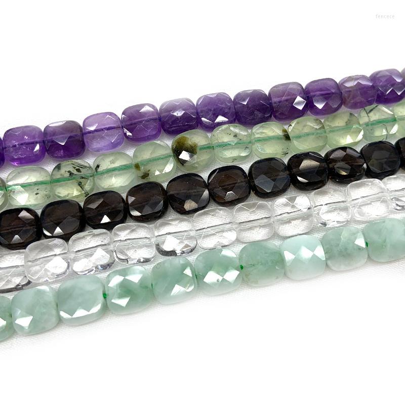 

Beads Natural Amethyst Prehnite Smoky Quartz Angelite Stone 15'' Faceted Square DIY Loose For Jewelry Making