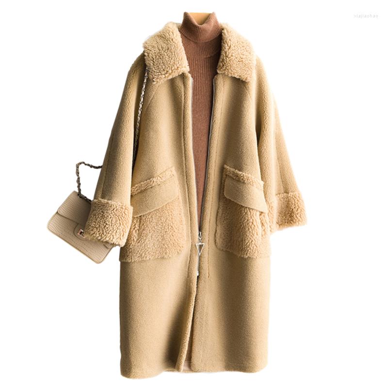 

Women' Fur Women Teddy Jacket Coat With Pockets Wool Blend Shearling Luxury Winter Trench Long Blue 2022 Koean Clothes, Deep blue yyy1969
