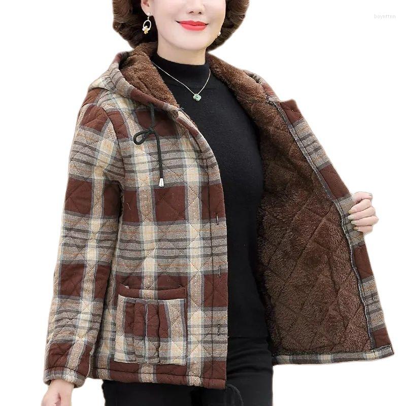 

Women's Down Mother Dress Cotton Plus Fleece Thicken Middle-Aged Winter Clothes Women Cotton-Padded Jacket Elder Autumn Ladies, Brown