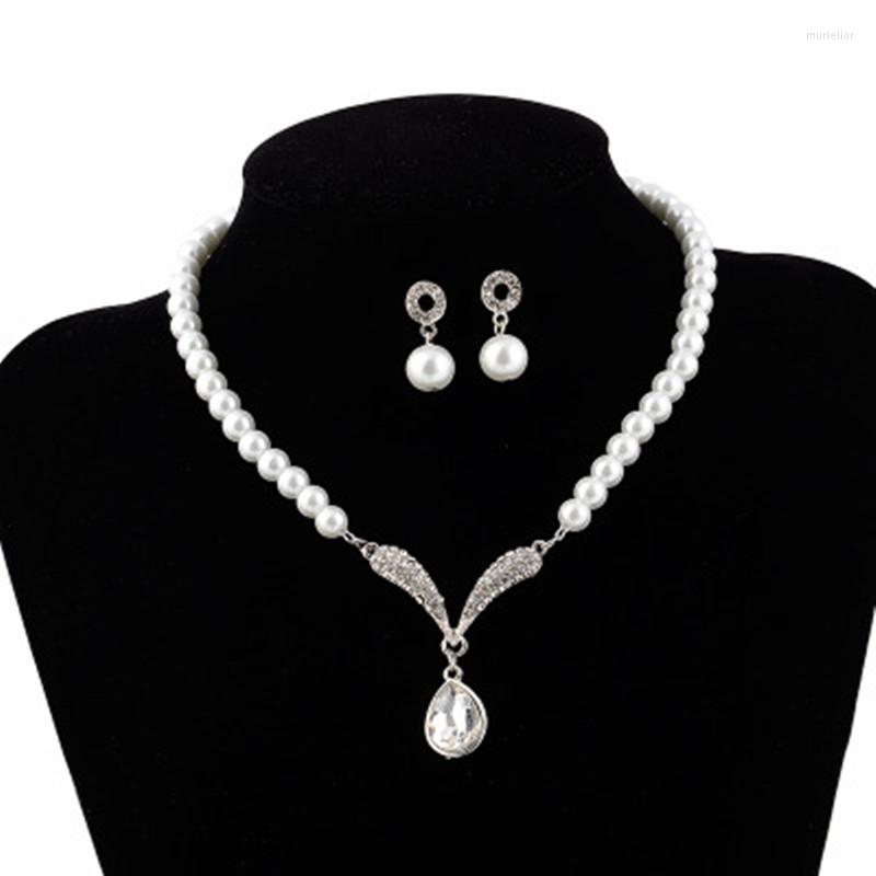 

Necklace Earrings Set Pearl Earring Woman Fashion Zircon Pendant Korean Sweet Princess Bride Romantic Wedding Dinner Jewellery, Picture shown