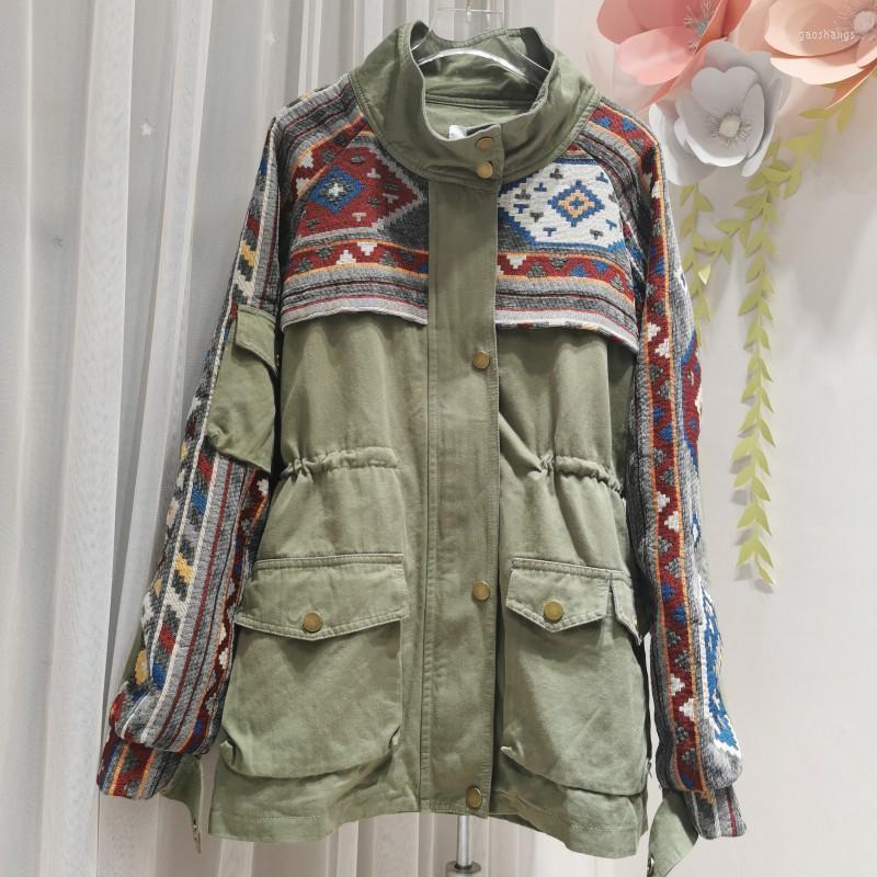 

Women's Trench Coats Spring And Autumn Stitching Printed Windbreaker Jacket Women Loose All-match Retro Women's, Black