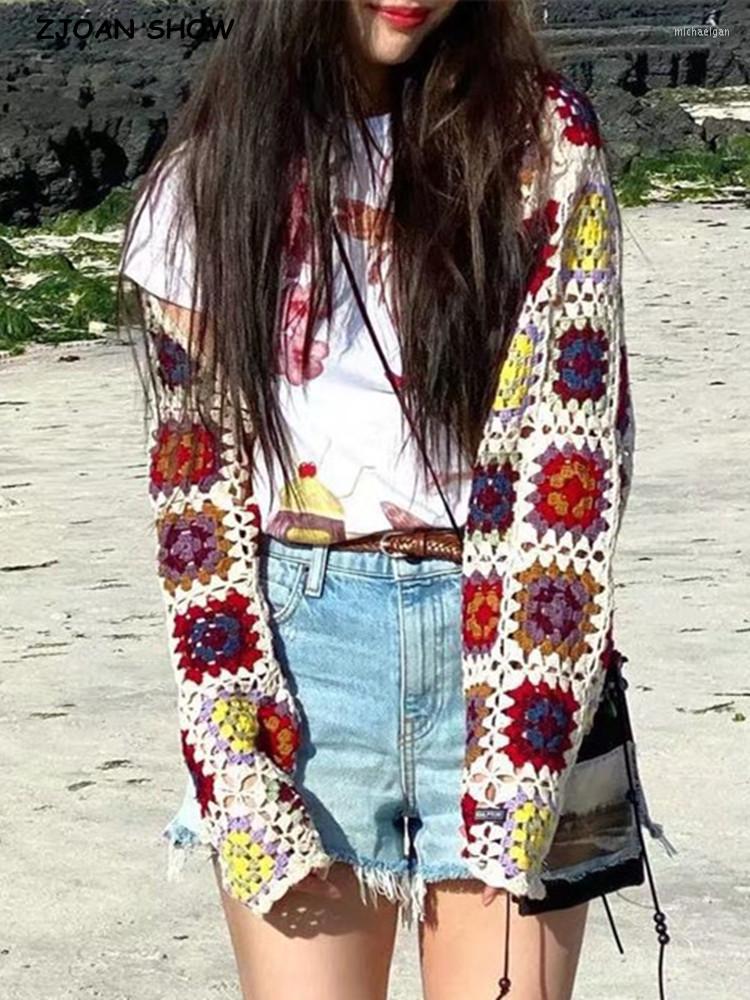 

Women's Knits 2022 BOHO Lacing Up Colored Striped Hand Crochet Cardigan Women Bandage Scarf Shawl Sweater Beach Cover Tops, White cardigan