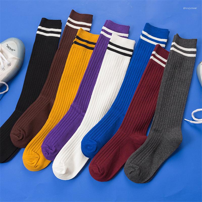 

Women Socks Thigh High Over Knee Solid Color Stripe Girls Sport Black White Korean Style Streetwear Harajuku Skarpetki