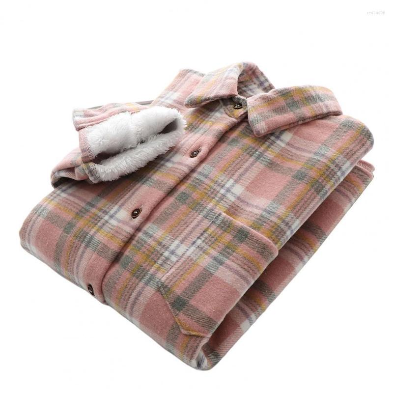 

Women' Blouses Windproof Beautiful Women Winter Warm Blouse Woolen Plaid Shirt Jacket Soft Patch Pocket Outerwear, Khaki