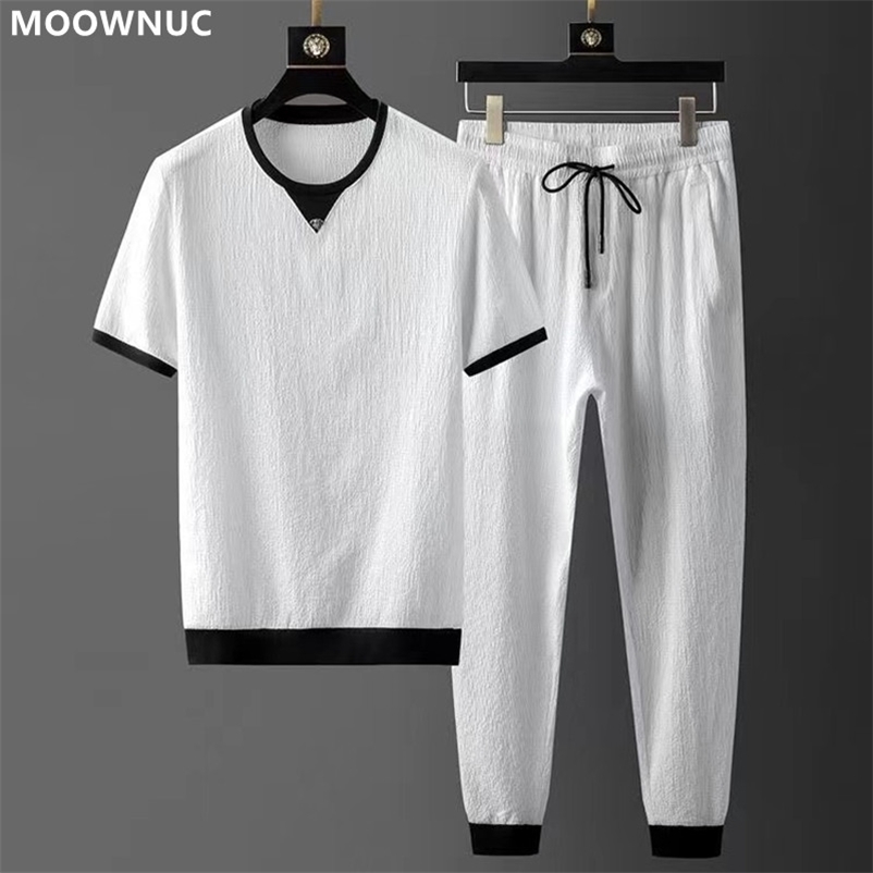 

Men's Tracksuits T-shirt pants Summer High-End Fashion Two-Piece Leisure Sports Breathable Solid Color High-Quality Suit 220930, Black