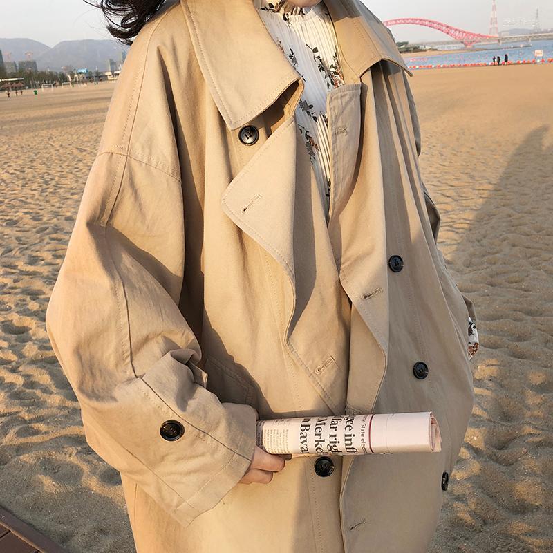 

Women's Trench Coats Khaki Coat Women's Mid-Length Korean 2022 Spring Autumn Temperament Single-Breasted Loose Windbreaker Female Tops