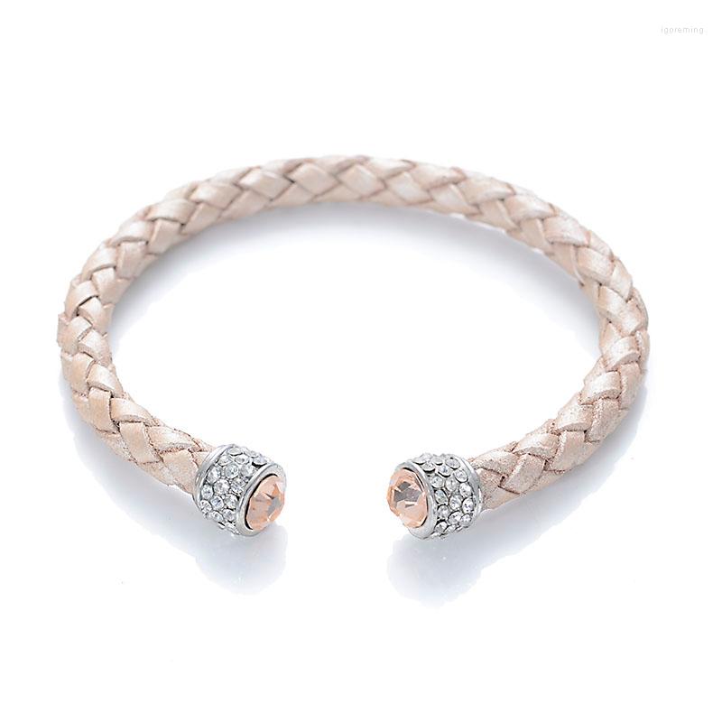

Bangle Miasol Flexibale DIY Convertable Leather With Crystal Real Geniune Bend Bracelet For Women Gift