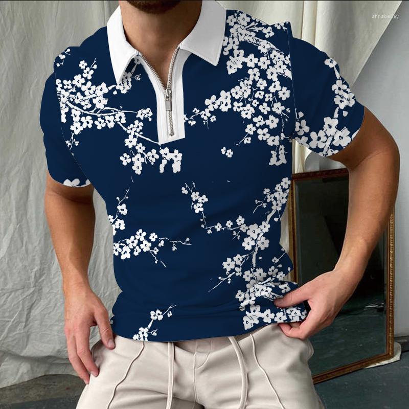 

Men's Polos Summer High Quality Men's Polo Shirt Zipper Floral Short Sleeve Lapel Street Wear, Ktkg2108112