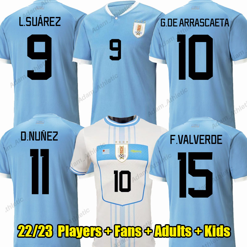 

Uruguays soccer jerseys 2022 Camiseta uruguaya world cup D.NUNEZ E.CAVANI L.SUAREZ Uruguayan football shirts kids kit G.DE ARRASCAETA F.VALVERDE R.ARAUJO jersey player, 22-23 home+wc2022 patches