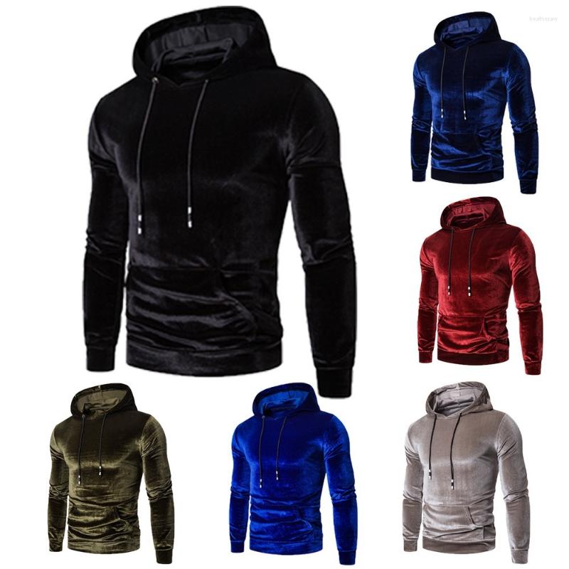 

Men's Hoodies Men's Solid Color Sweater Shiny Coat, Black