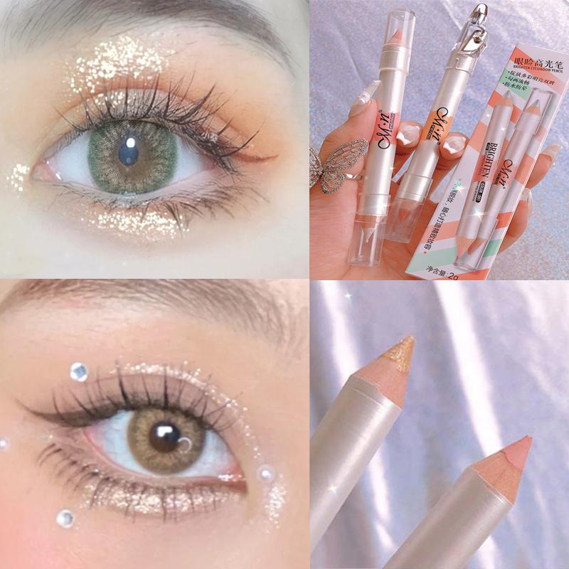 

Eye Shadow Waterproof Double Ended Glitter Eyeshadow Pencil 2 Colors Shimmer Highlighter Lying Silkworm Eyeliner Stick Eyes Makeup Tools, 01