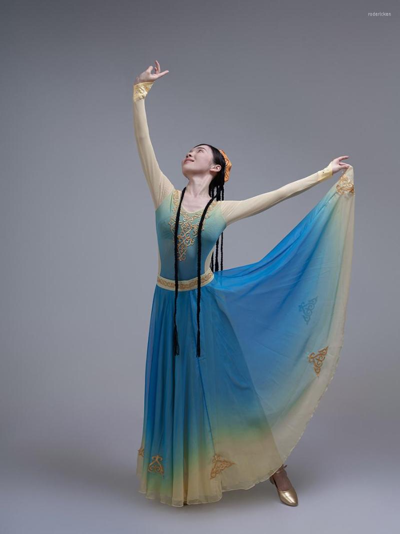 

Ethnic Clothing Weiwu Dance Performance Clothes Practice Xinjiang Big Swing Skirt Tailored Suit Female