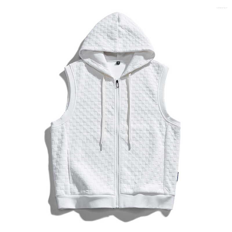 

Men's Tank Tops Waffle Pattern Hooded Men Spring And Summer Casual Solid Color Sleeveless T Shirt Hip Hop Clothes Street Fashion, Blue