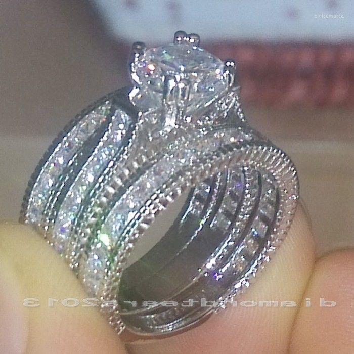 

Wedding Rings Sz5-11 Wholesale Round Cut 14kt White Gold Filled Topazwomen Lady's Engagement Ring Set Gift
