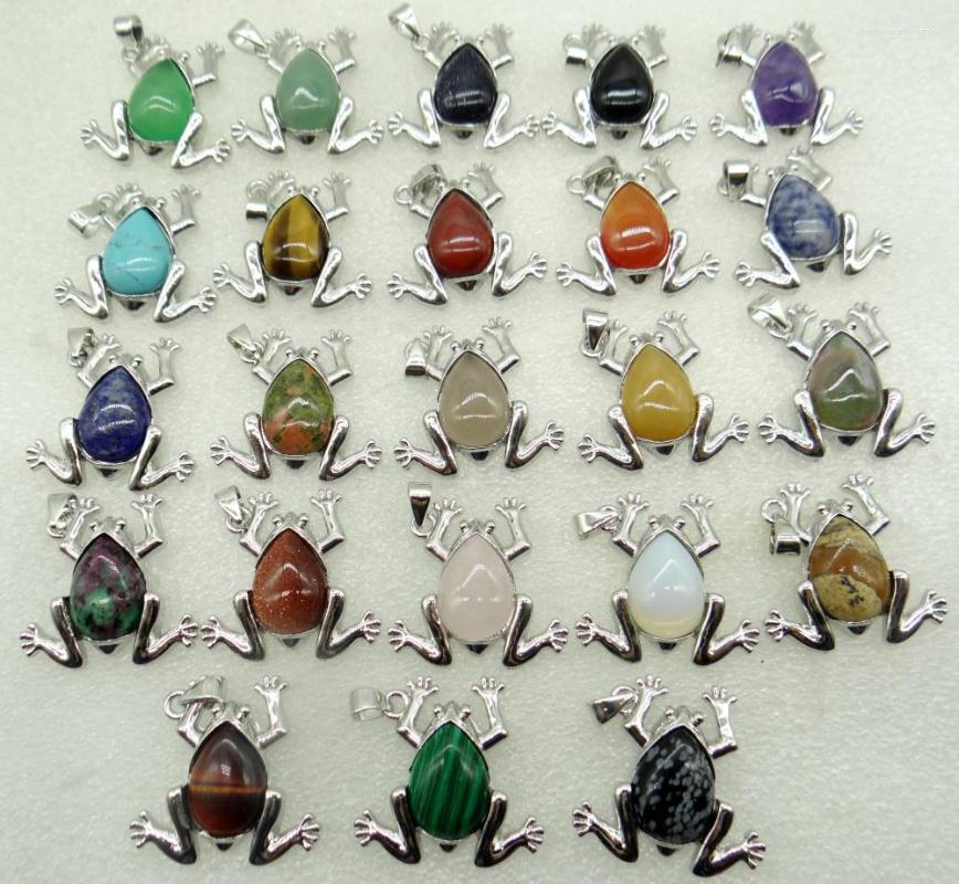 

Charms 2022 Fashion Natural Stone Quartz Crystal Tiger Eye Opal Pendant& Frog Animal Charm Pendant For Diy Jewelry Making Necklace 1PC