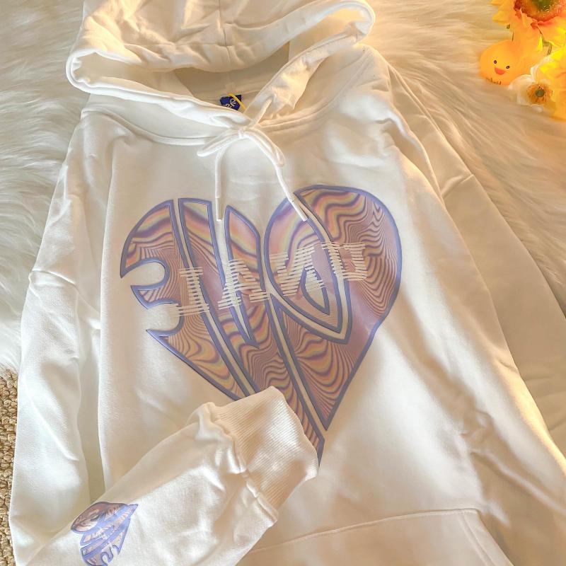 

Women's Hoodies 2022 Autumn Japanese Sweet Preppy Style Sweatshirts Korean Long Sleeve Love Print Vintage Harajuku Hooded Hoodie, Gray