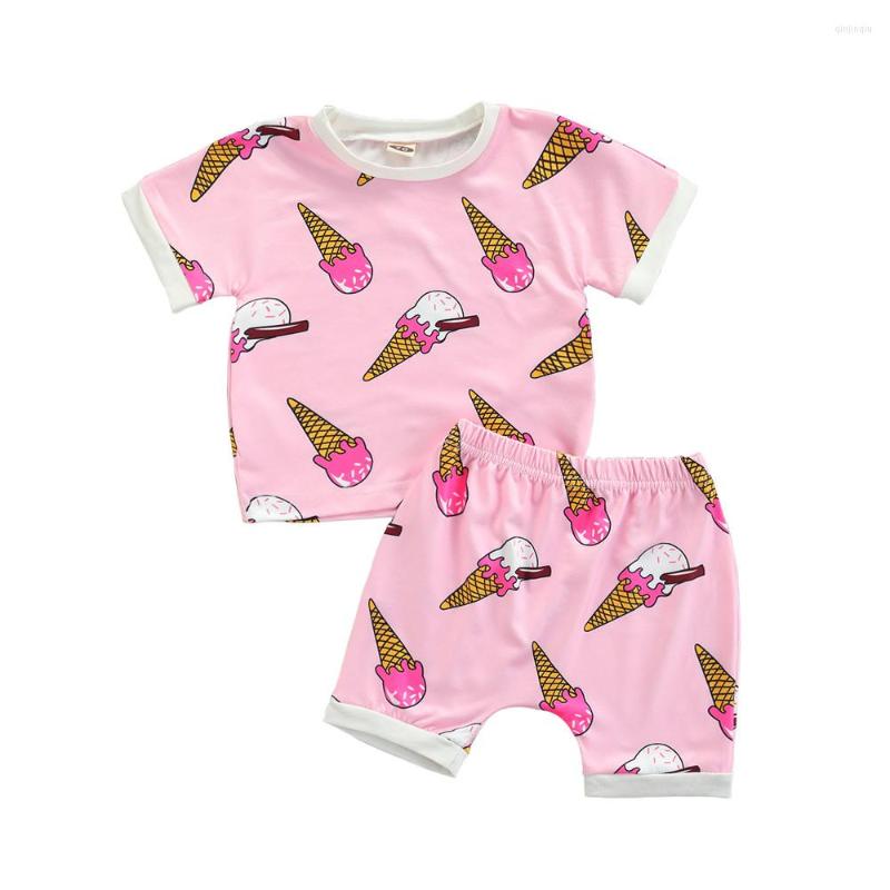 

Clothing Sets 2Pcs Baby Girls Summer Outfits Cute Ice Cream Print Short Sleeve T-Shirts Shorts Set 0-24M, Picture shown