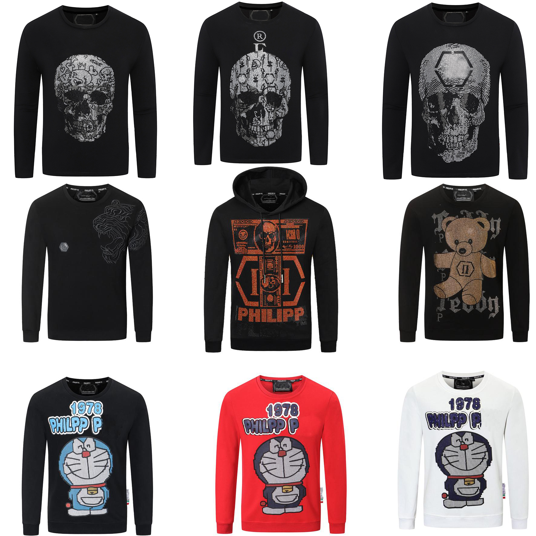 

2022 Men's Hoodies PP Skull Sweatshirts Sweater for Men Drilled Philipp Fashionable Europe and America Streetwear Skinny Handsome Skulls Tags Paste drill Brand Plus, Pp 8621