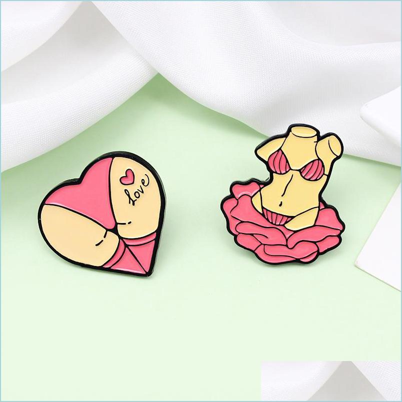 

Pins Brooches Pink Body Statue Brooches Love Heart Butt Rose Flower Girl Scpture Enamel Pin Badge Brooch Jewelry For Coup Jewelshops Dhhyp