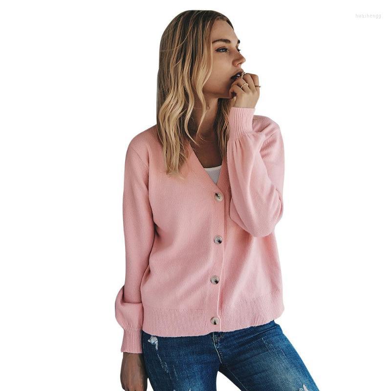 

Women' Knits Winter Autumn Casual Office Lady Women' Cardigans Sweaters Long Sleeve V-neck Button Solid Knitte Women Sweater & Tees, Pink