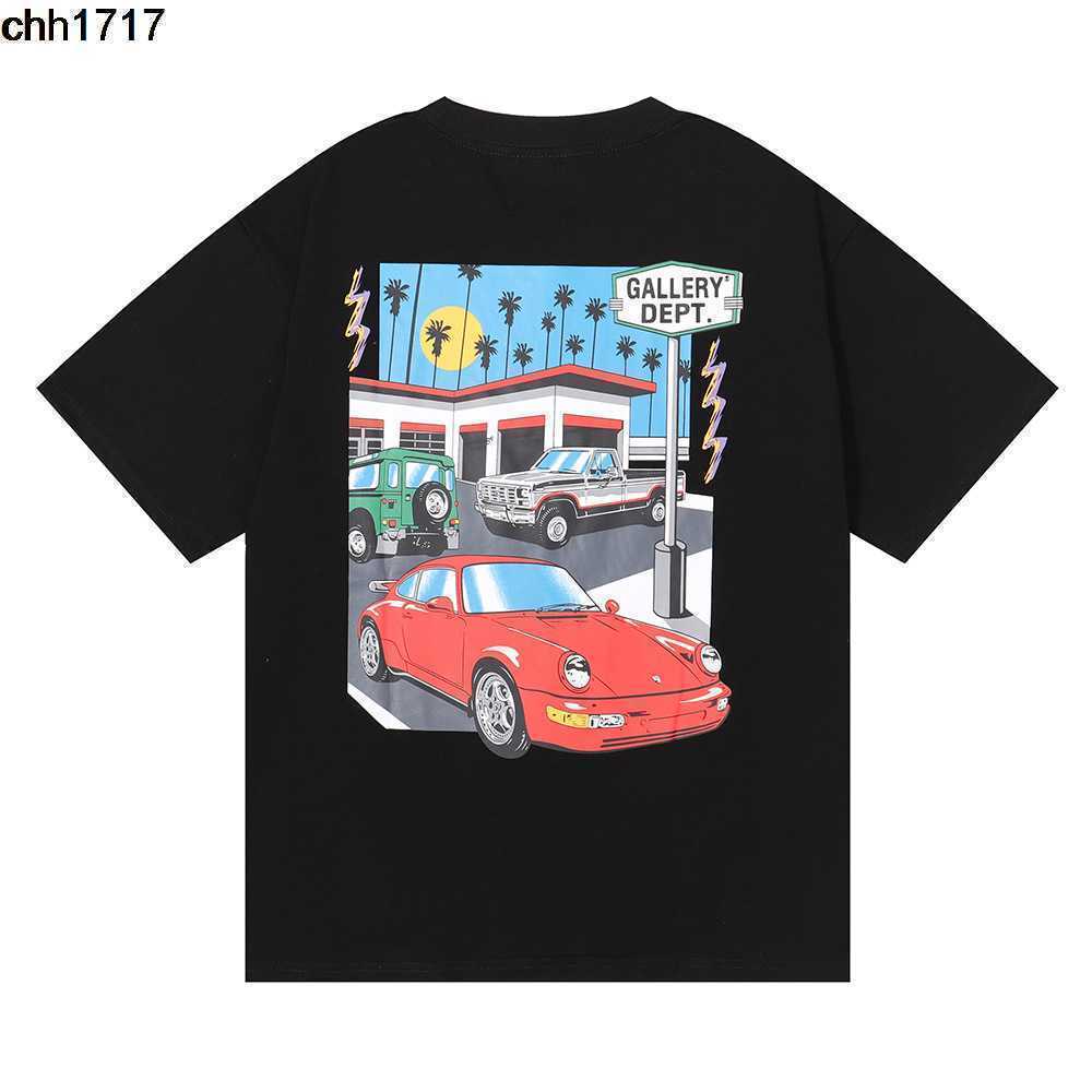 

Ins American fashion brand Galleryes dept color painted auto print round neck t-shirt men and women couples large short sleeve, Black