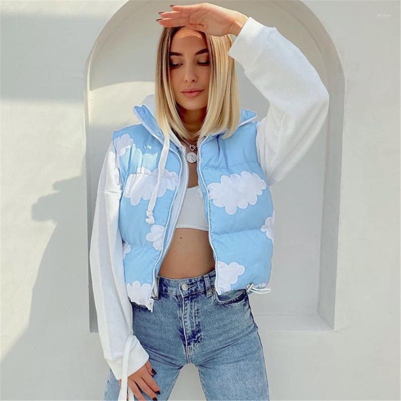 

Women' Vests Warm Cotton Vest Women' Zip Up Lovely Cloud Print Sleeveless Jacket, Blue