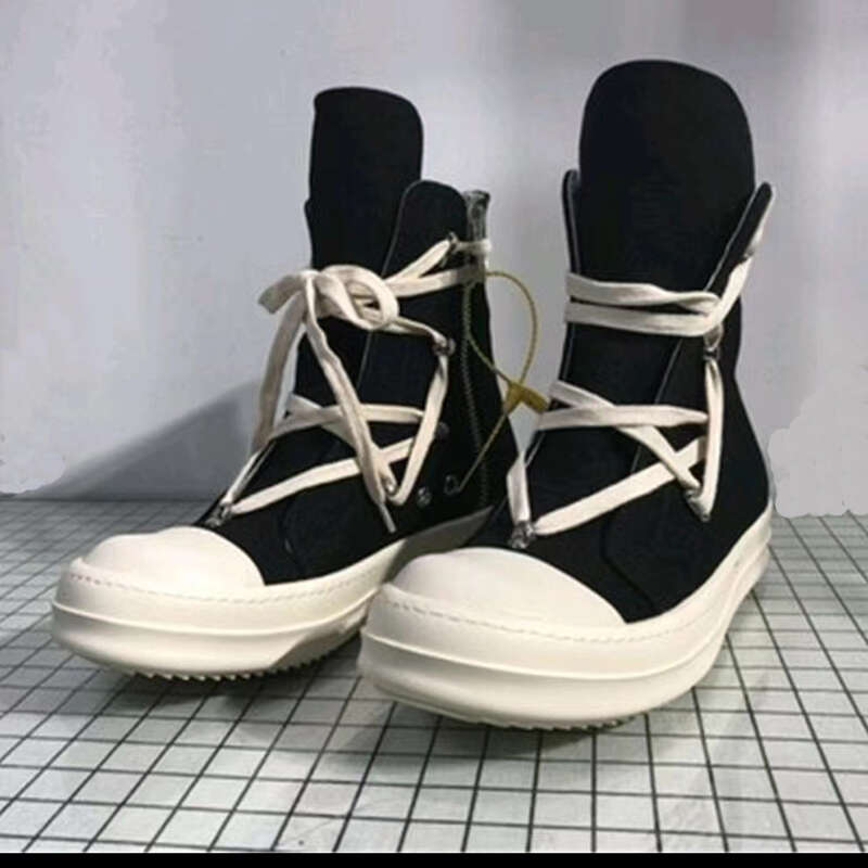 

5A Fashion Breathable Boots High Top Rick Male Fashion Thick Bottom Dark Owens Canvas Sneakers Ankle Comfortable Lace Up Black with box, Grey