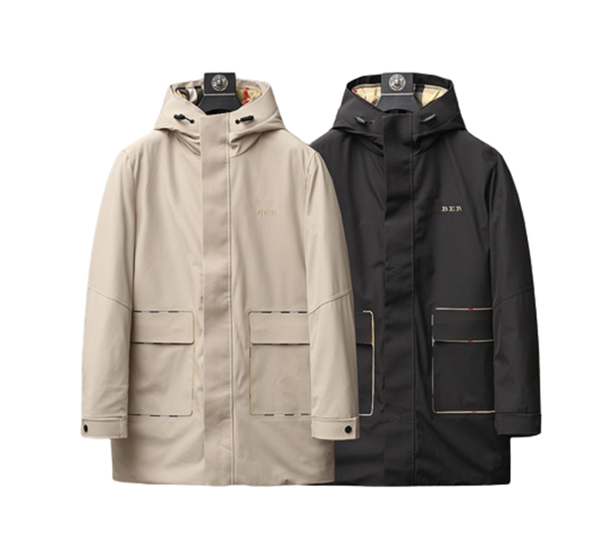 

Men's Jackets Fashionable high version Bajia men's medium long embroidered work clothes hooded down jacket autumn and winter trend coat stand collar thickened, 5809 long-black