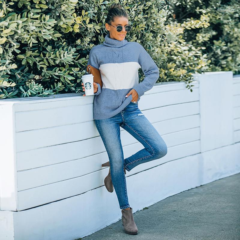 

Women' Sweaters Women' Knit Turtleneck Sweater Adult Color Block Long Sleeve Pullover 2022 Spring And Autumn Casual Simple Fashion, Gray