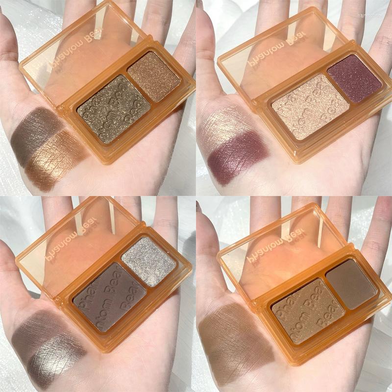 

Eye Shadow 2 Colors Mini Shimmer Eyeshadow Palette Waterproof Glitter Matte Pigment Long Lasting Brighten Eyes Makeup Cosmetic, Blue orange