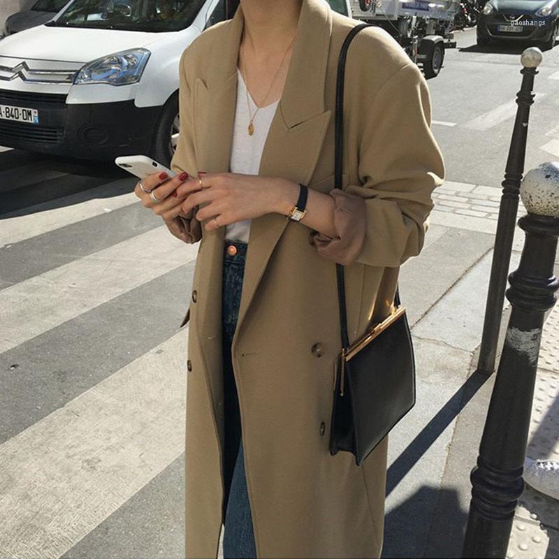 

Women's Trench Coats South Korean Knee Double Breasted Women's 2022 East Gate Suit Coat Versatile Windbreaker Medium Length, Black