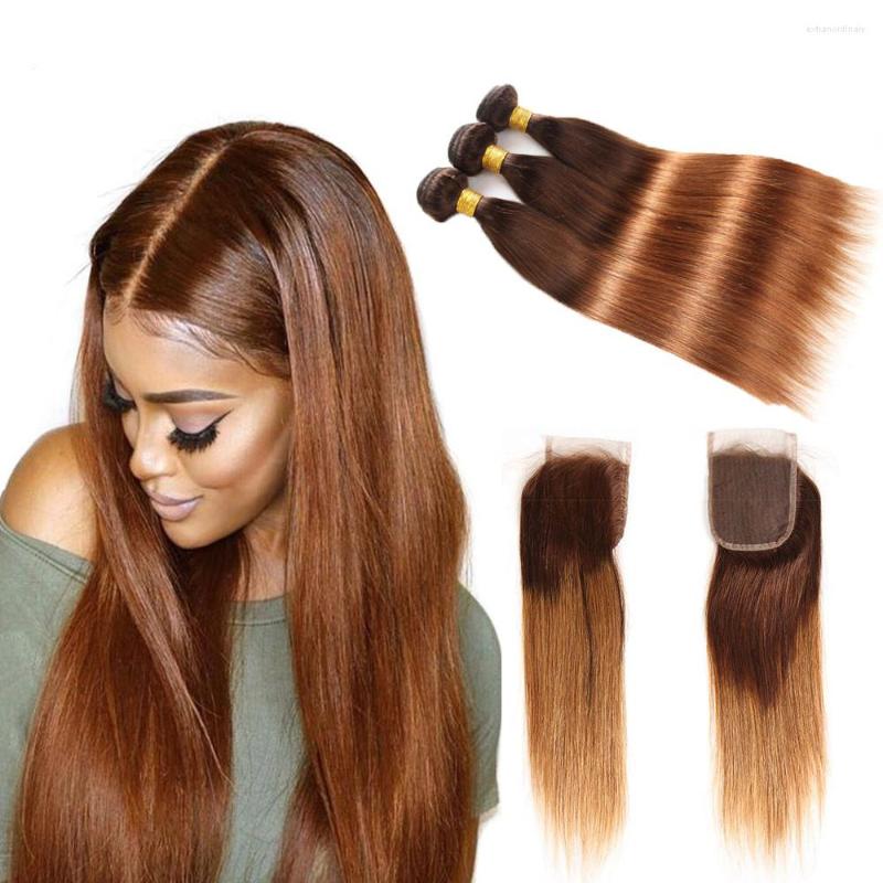 

Human Hair Bulks Straight Bundles With Lace Closure 4x4 Blonde Brown Burgundy Ombre Brazilian Remy Colored 3/4