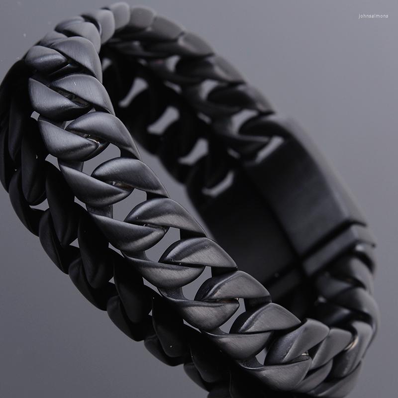 

Link Bracelets Brushed Black Stainless Steel On Hand Bracelet Men Fashion Mens Arrival 12MM Chain Male Jewelry Accessories