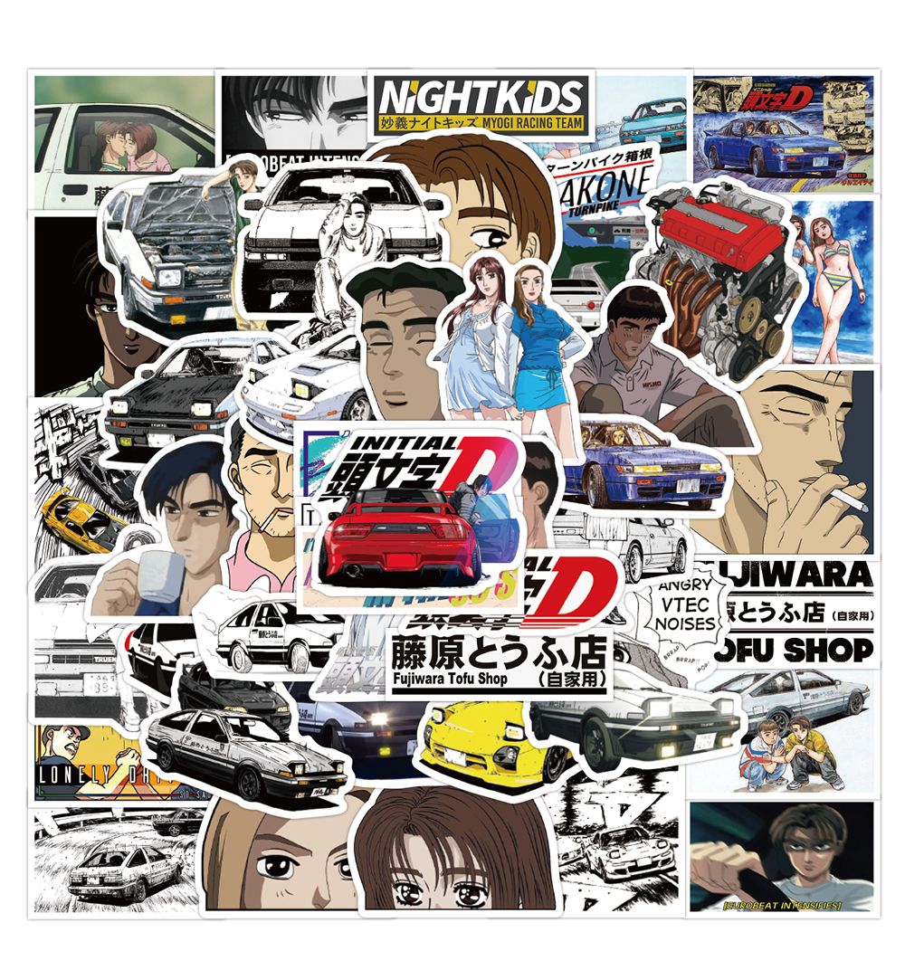 

50pcs Initial D Anime Stickers Laptop Stickers Waterproof Skateboard Snowboard Car Bicycle Luggage Decal, 50pcs-w-831