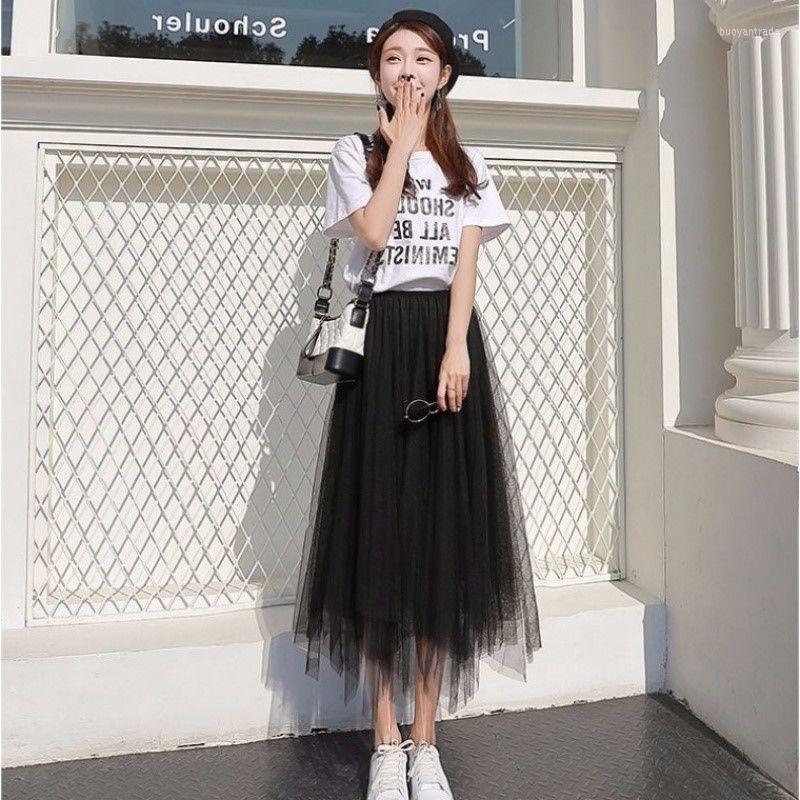 

Skirts Half Length Skirt Mid Spring Long Mesh Dress 2022 Black Pleated Irregular Fairy Summer, Purple