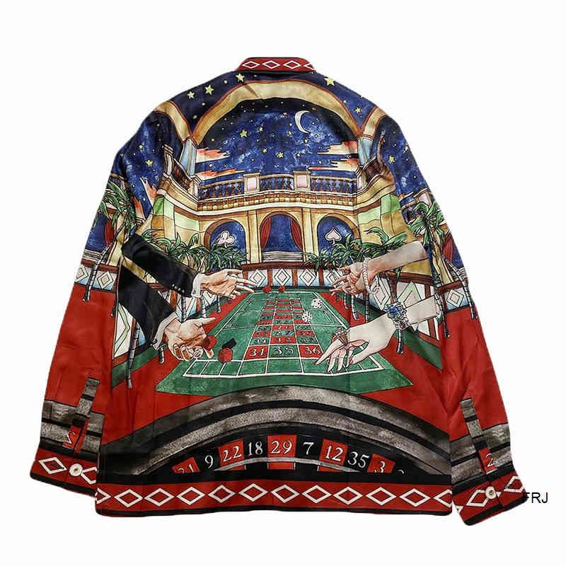 

DHL Casablancas Shirts Casablancas Ss22 Roulette Horse Riding Printed Silk Long Sleeved Shirt Mens and Womens Same Style European Americ, Beige