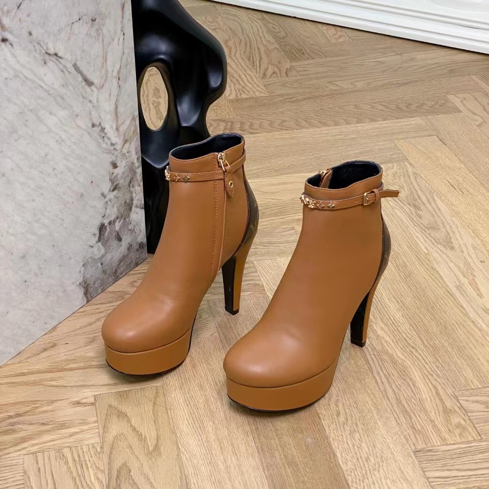 

superior quality Boots All leather women's shoes with metal buttons-07, Khaki