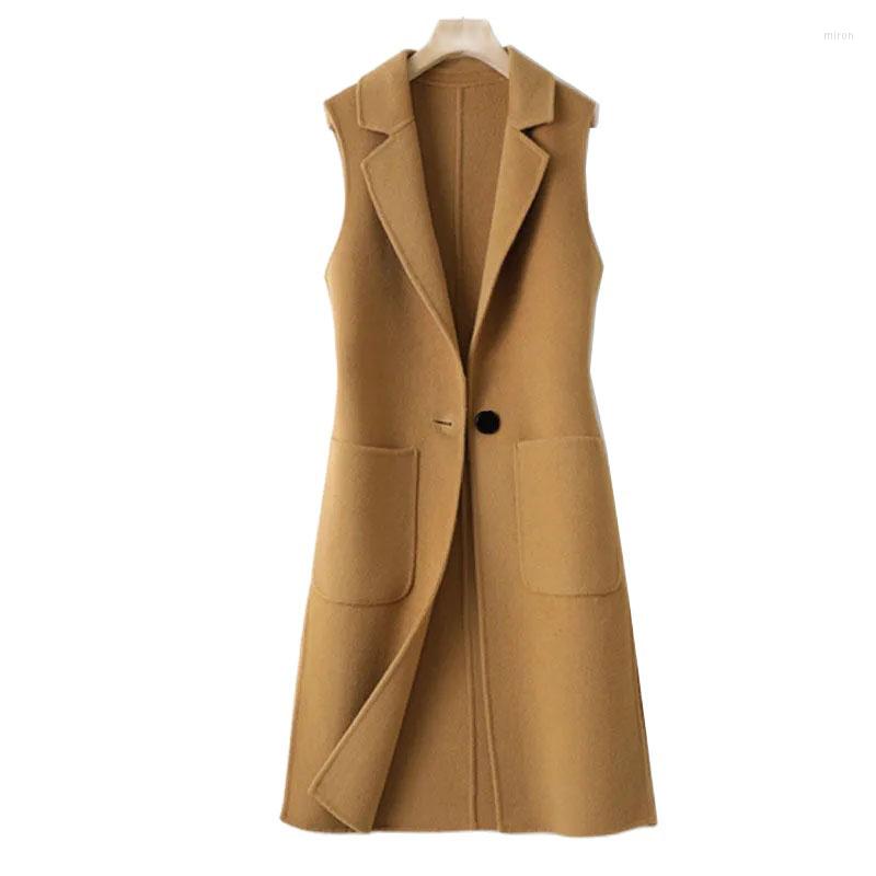 

Women's Vests Autumn 2022 Fashion Woolen Vest Women Korean Lapel Sleeveless Jacket Long Waistcoat Female Loose Tops Cardigan, Red