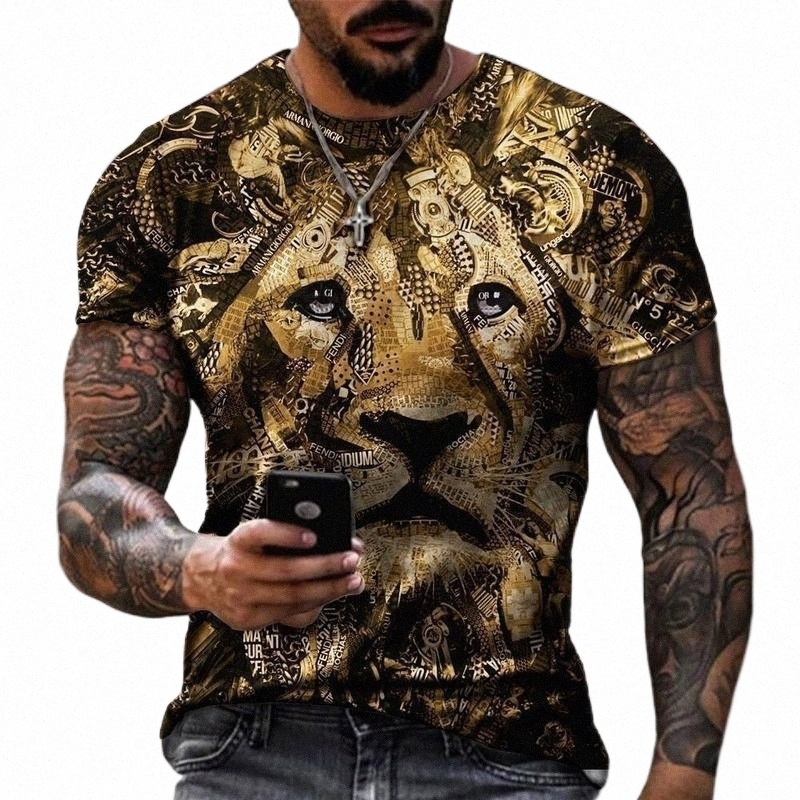 

men's T-Shirts Summer Men's Plus Size T-shirt Lion's Head Pattern 3D Digital Printing Personality Casual Round Neck Short SleevesMen W2Y9#, Wm44