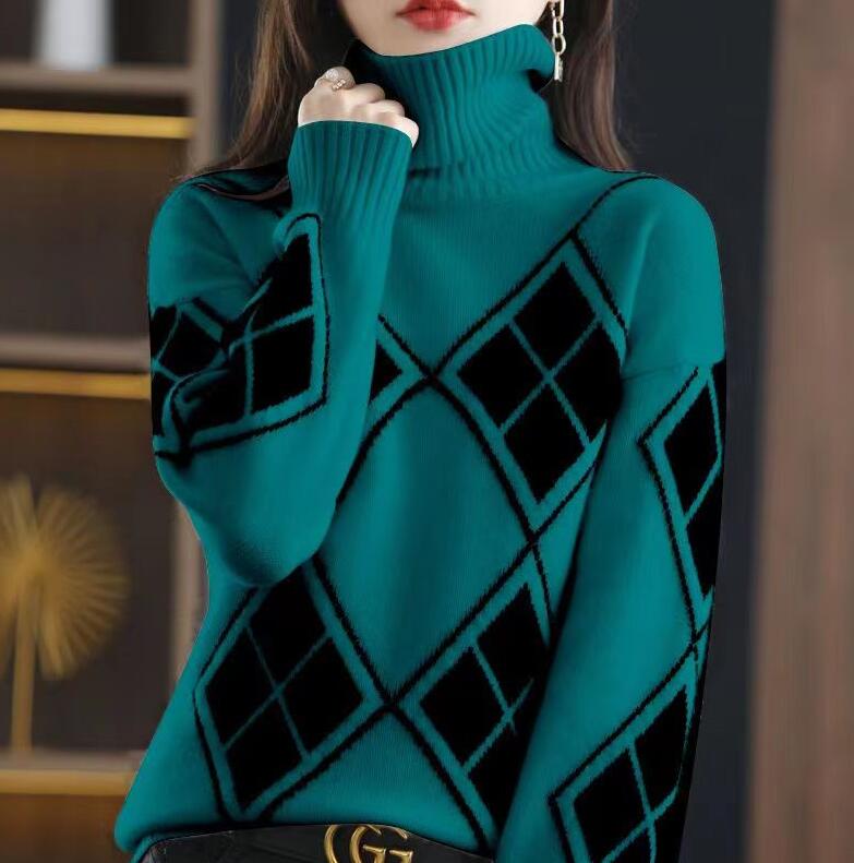 

Women Knitted Sweater Embroidery Thick Pullovers Autumn Winter New Long Sleeve Turleneck Sweaters, 04