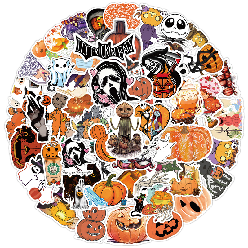 

50PCS Halloween Ghost Cute Sticker for Laptop Water Bottles, Multi colors