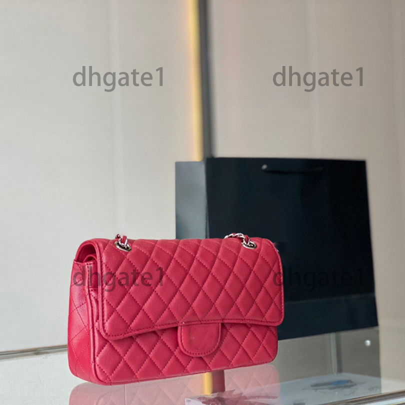 

Women Designer Flap Bags Caviar Cowhide Gold Buckle Silver Buckle Multi Color Luxury Hardware Classic Handbags Artwork Cross Body Shoulder Purse Pochette 26cm, Fuchsia